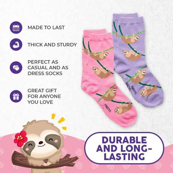 Sloth Hanging Slow Lazy Rainforest Tree Animal 2 Pairs Foozys Women's Socks - Picture 3 of 5